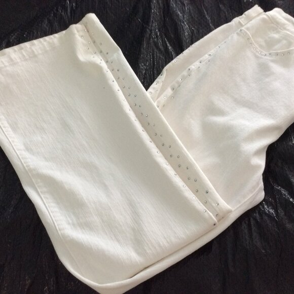 NYDJ Denim - Vintage NYDJ premium denim white jeans embellished with rhinestones , like new!!